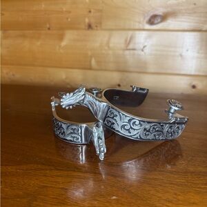Silver Western Spurs with Horse Head Design